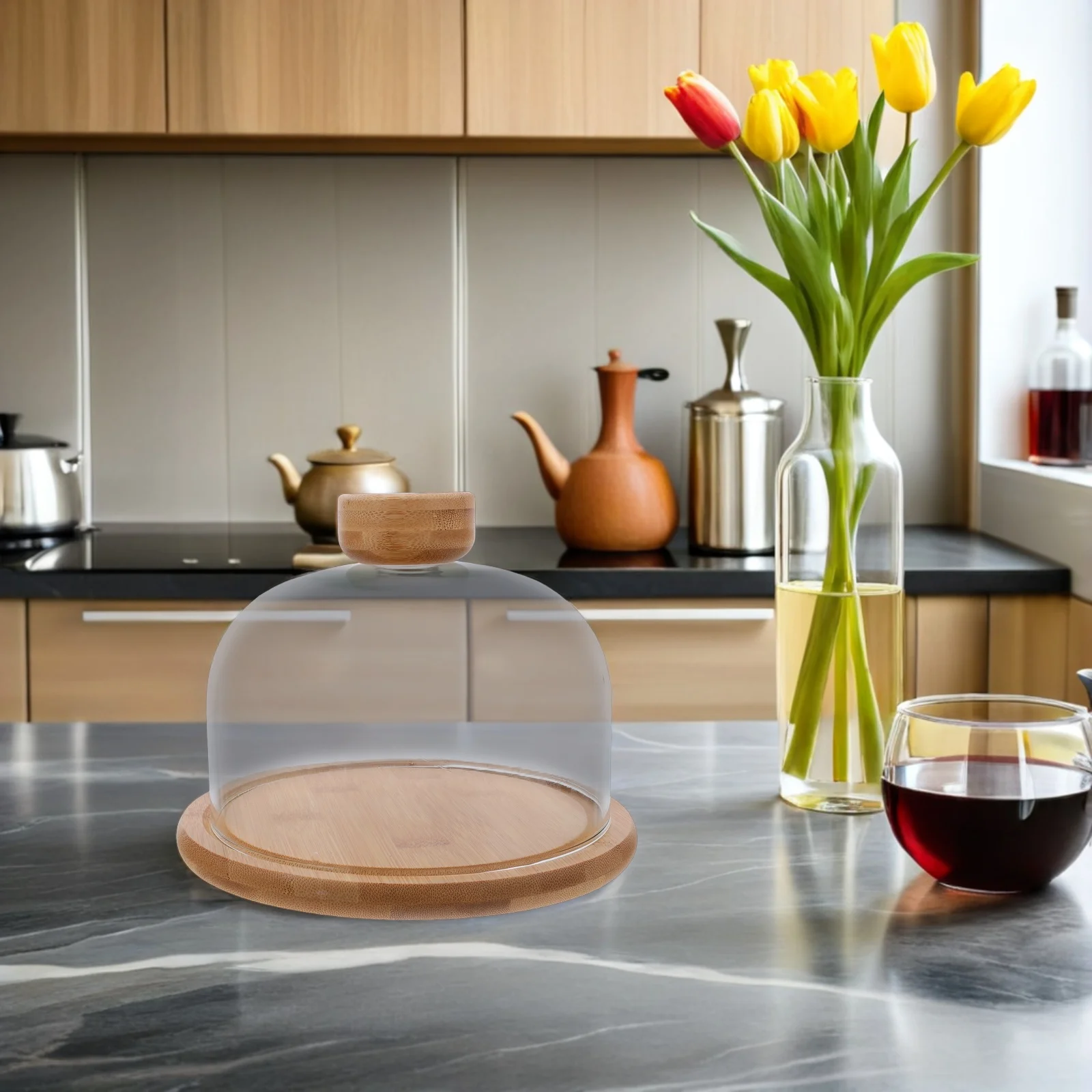 

Glass Dome Cake Stand: Transparent Dustproof Cover For Dessert Display Tray Wedding Party Fruit Storage Serving Platter