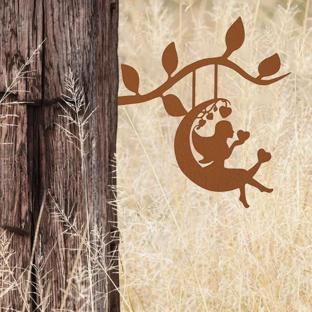 

Swing Elf on Branch Steel Silhouette - Bring Elegance and Grace to Your Home Decor with this Captivating Metal Wall Art