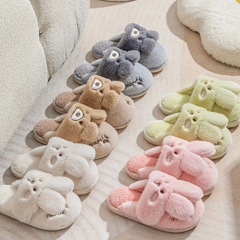 Women Men cute Rabbit Plush Slippers Winter Warm Fluffy Soft Cushion Indoor Shoes Non Slip Comfortable Fuzzy Home Couple Slides