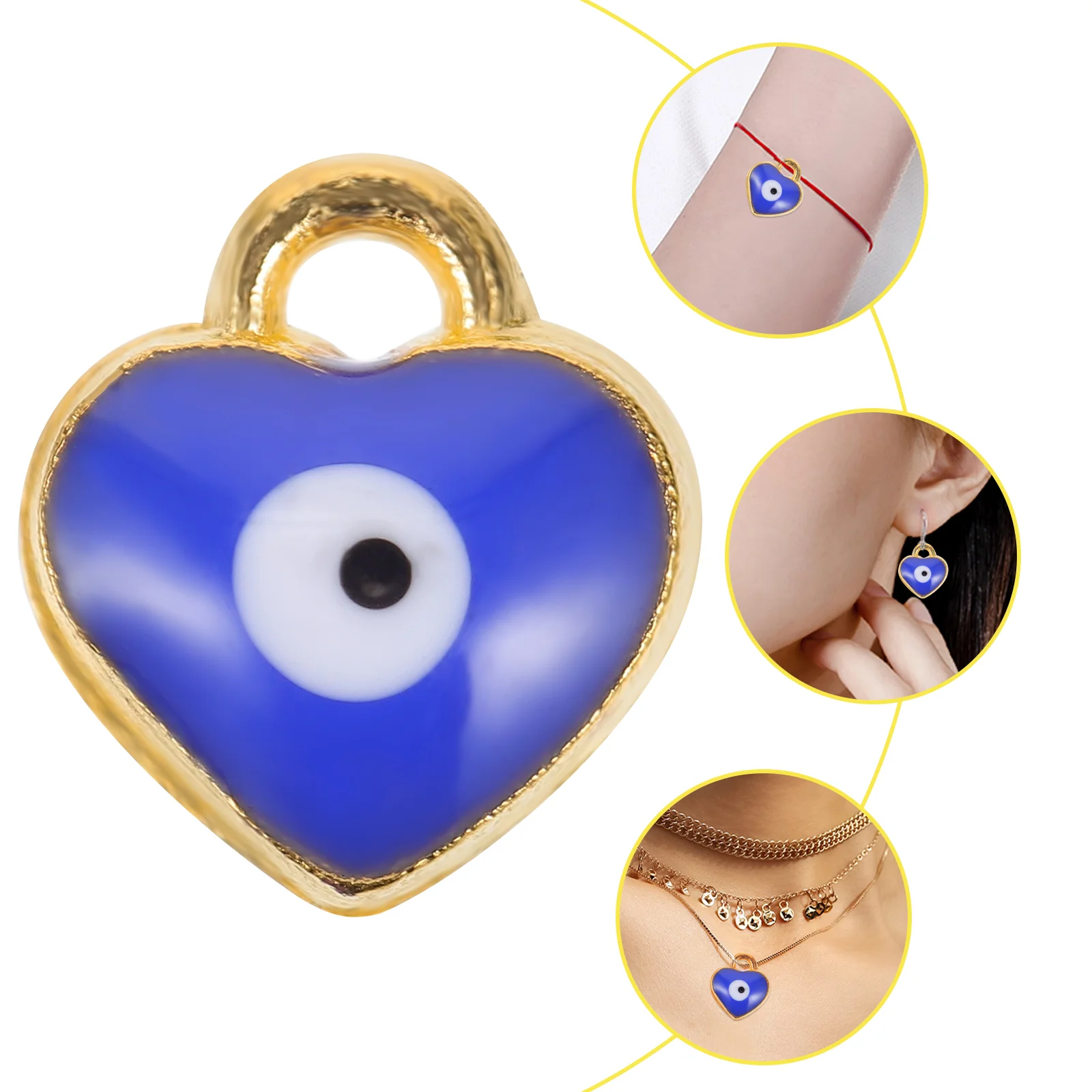 

100 Pcs Bead Pendant Heart Earrings Custom Charm Alloy Blue Eye Jewelry Making Supplies