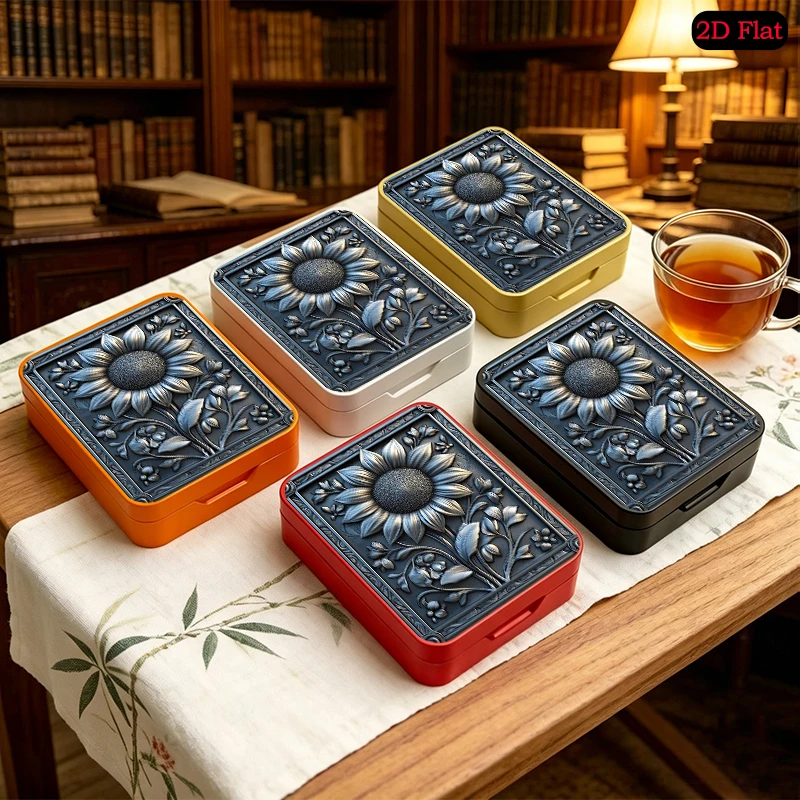 Silver Sunflower Relief Theme Novelty UV Printed Flip Top Box, Tinplate Box, Multi-purpose Decorative Organizer, Holiday Gift