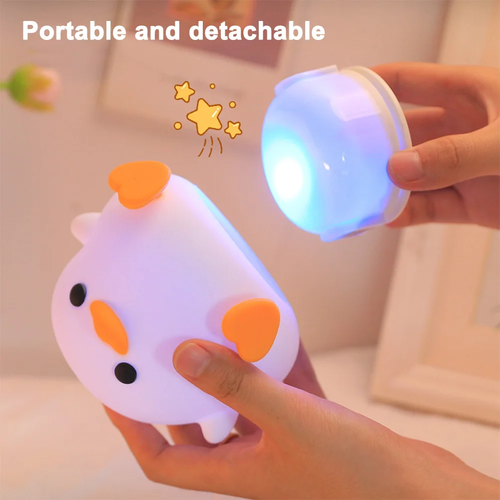 Silicone Duck Pat Night Light Dimmable Bedside Lamp 7 Light Colors Cartoon Sleeping Light Cute Nursery Nightlight for Kids Room