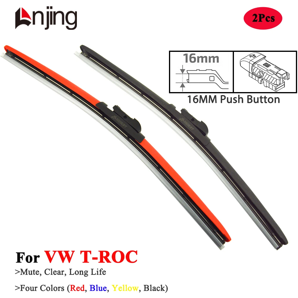 

LNJING Colorful Wiper Blades For VW Volkswagen T Roc 2017 2018 2019 2020 2022 2023 2024 Car Accessories Yellow Windshield Wipers