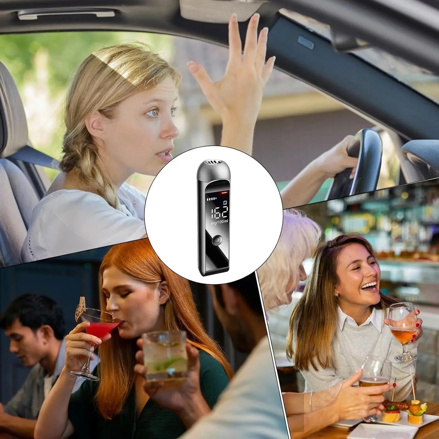 Professional Alcohol Meter Breath Tester Test Alcohol Gas Analyzers Car Breathalyzer Detector for Home/Personal Use/Gift with CE