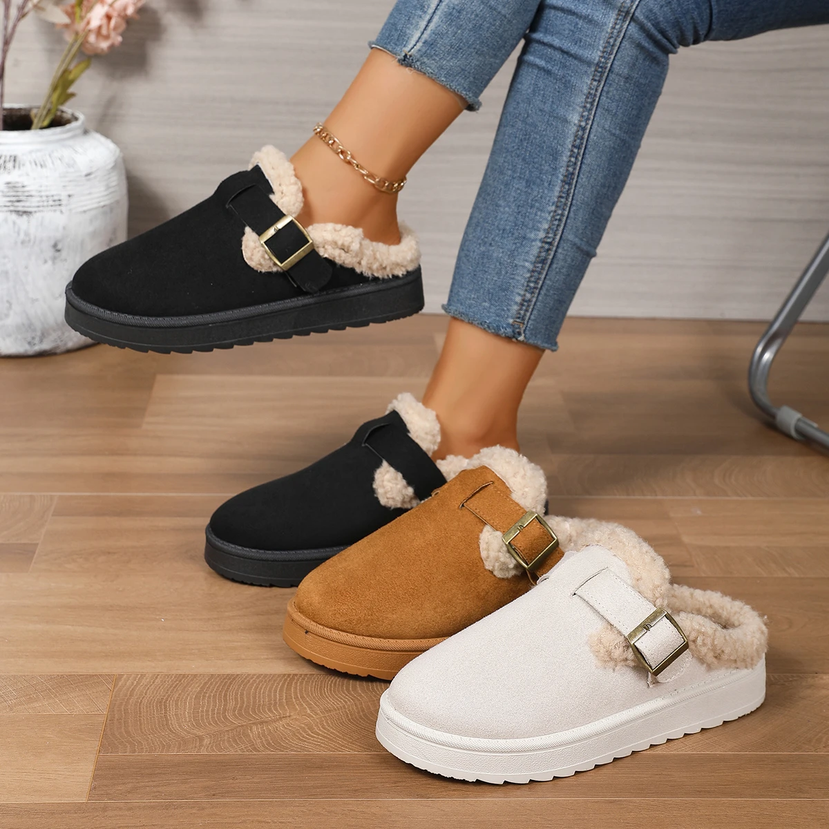 

Newly Arrived Fashionable Round Toe Thick-soled Suede Cotton Snow Boots New Anti-slip Comfortable Velvet Flat Women's Slippers