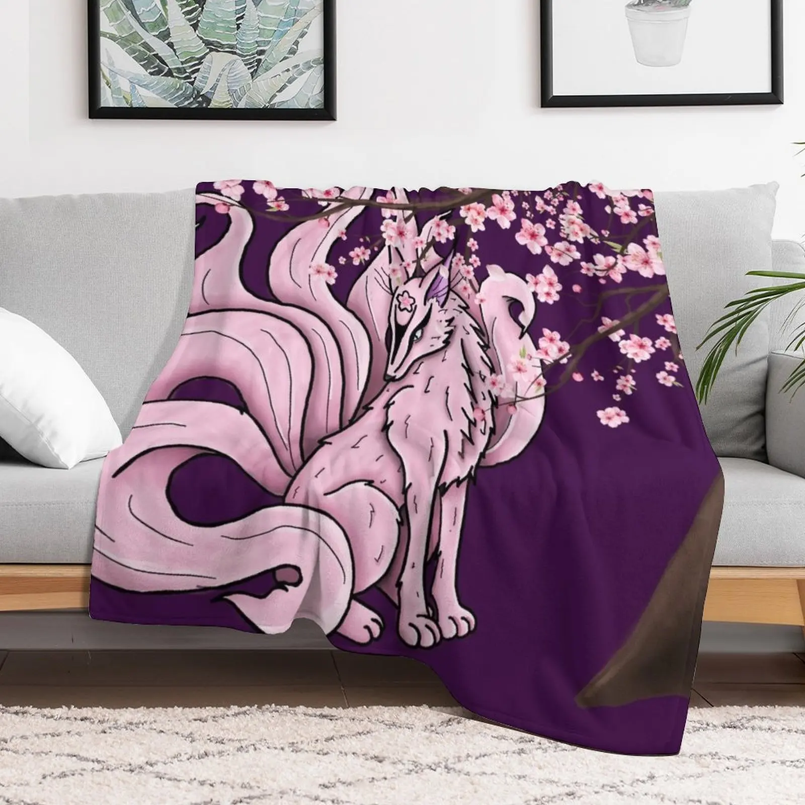 Cherry blossom 7tail fox Throw Blanket