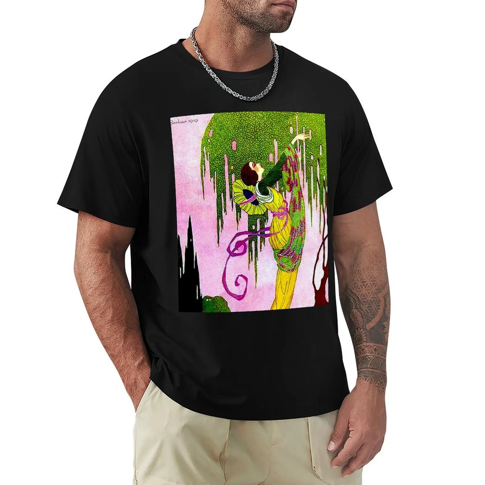 

GEORGE BARBIER; Vintage Flapper Beauty Print T-Shirt Man t-shirt Blouse anime clothes customizeds outfits for men