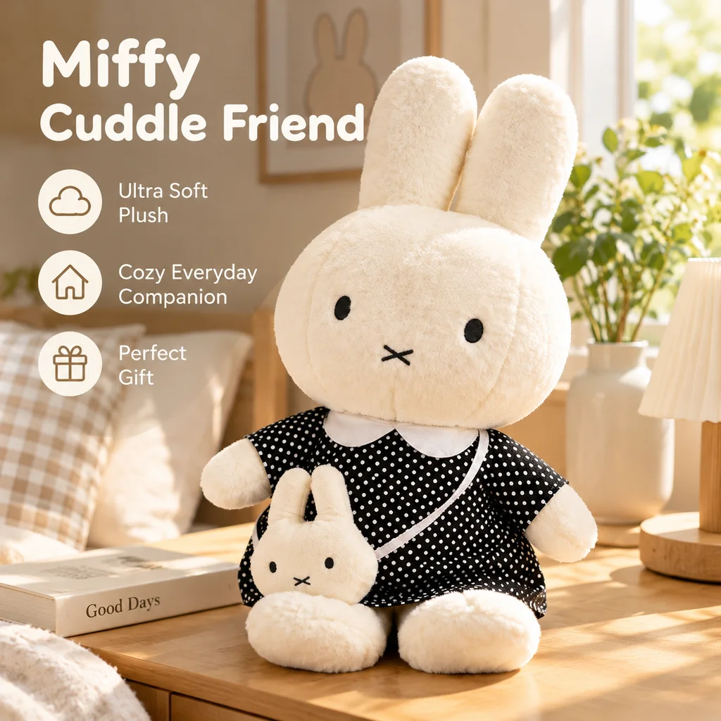 Soft Miffy Rabbit Plush Toy Large Sleeping Doll Cute Crossbody Bag Grid Skirt Gift for Girls Kids Children Birthday Present - view 2