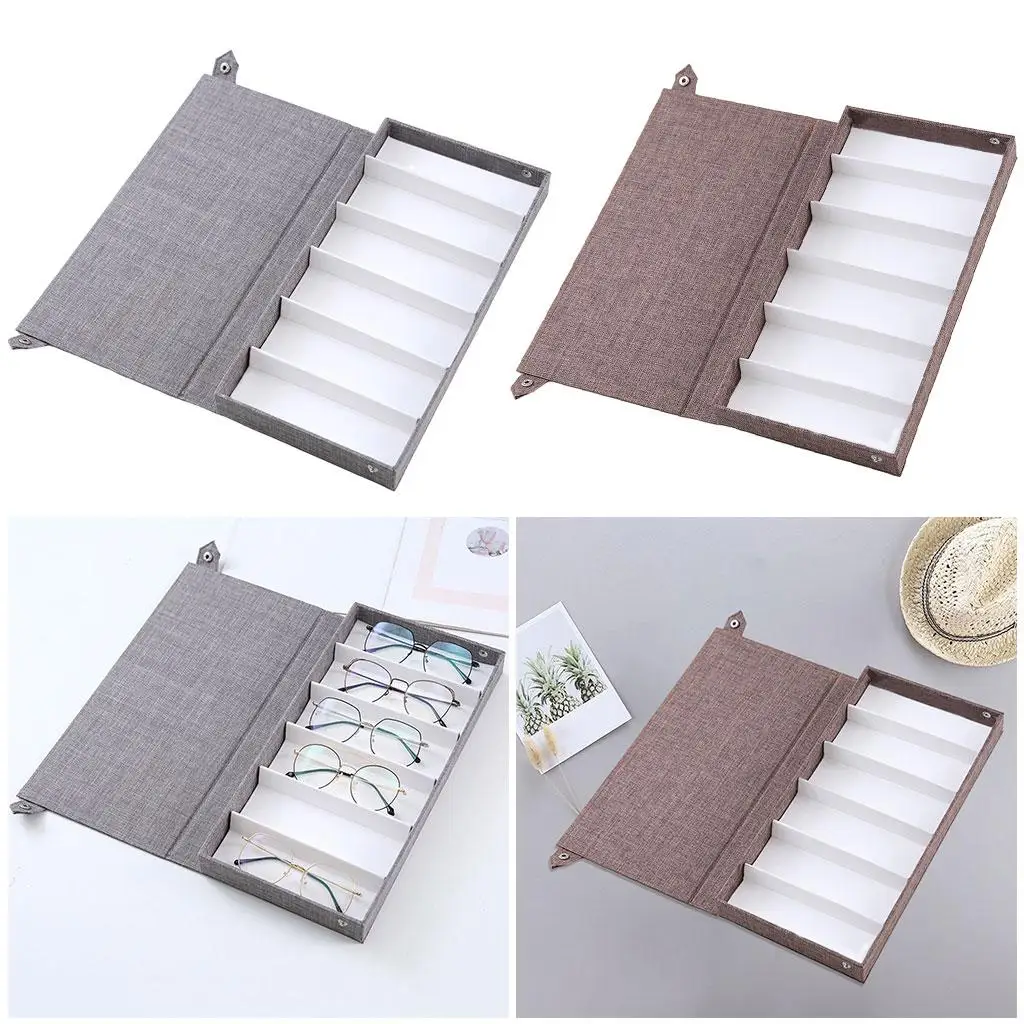 

6 Grids Portable Sunglass Case Box Storage Tray Earring Jewelry Showing
