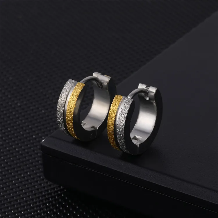 New Men/Women Titanium Steel Cut Line Frosted Earrings Small Ear Circle Anti-allergic Ear Buckle Earring More Style Punk Jewelry