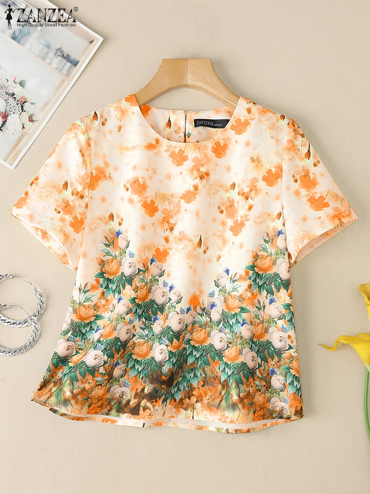 

2025 Summer Floral Printed Blouse ZANZEA Women Casual O Neck Short Sleeve Work Blusas Bohemain Tops Tunic Stylish Holiday Shirt