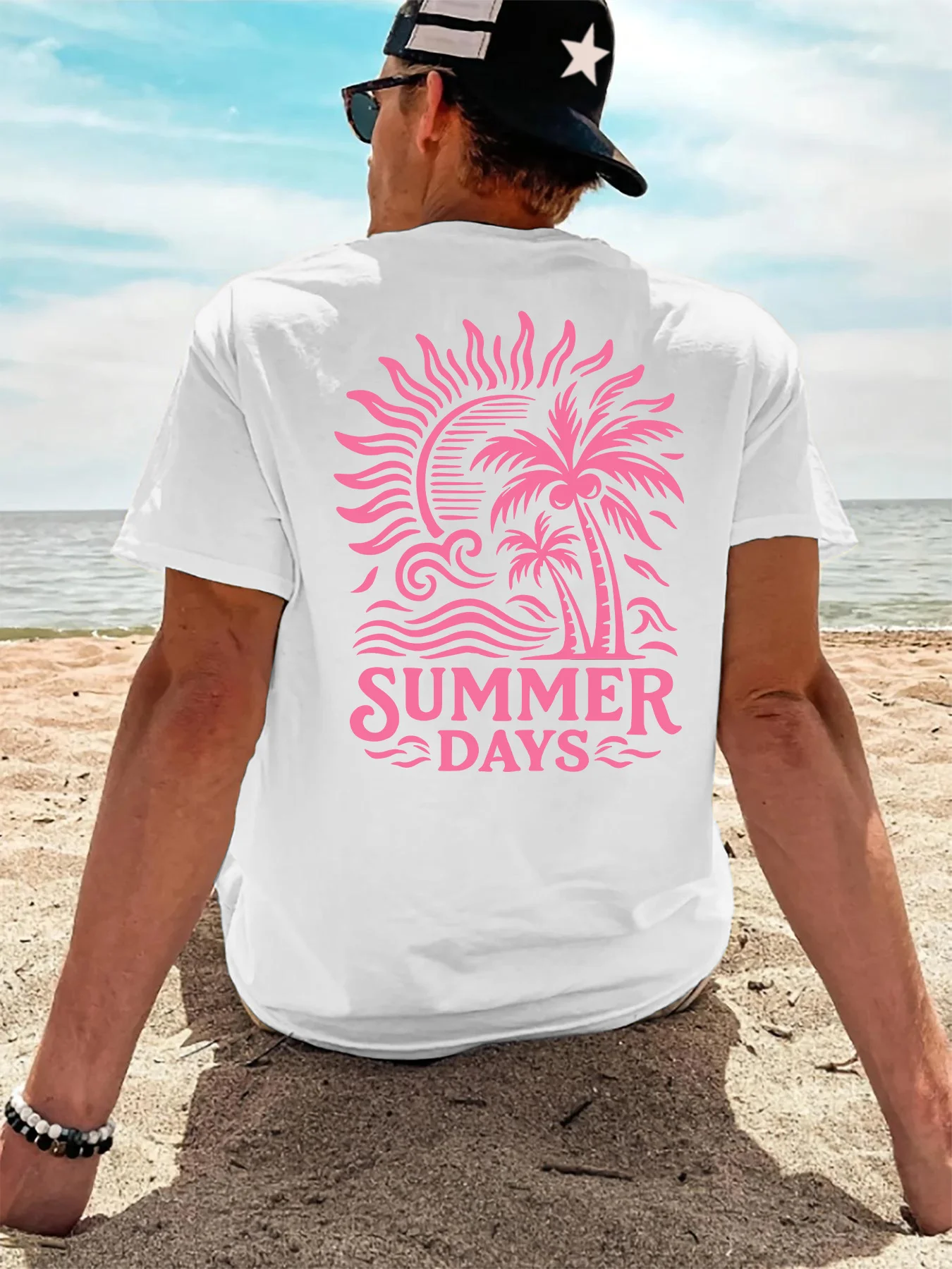 2026 Summer Street Casual Fashion Soft and Breathable Simple Coconut Tree Print Men's and Women's Pure Cotton T-Shirt