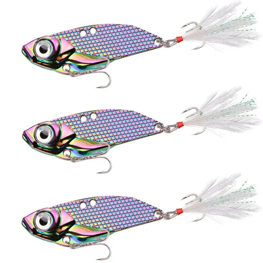 1PCS Metal VIB 5/7/10/15/20g Fishing Lure Vibration Spoon Hard Baits Crankbait Wobbler Swimbait Cicada VIB Tackle 3 Colors