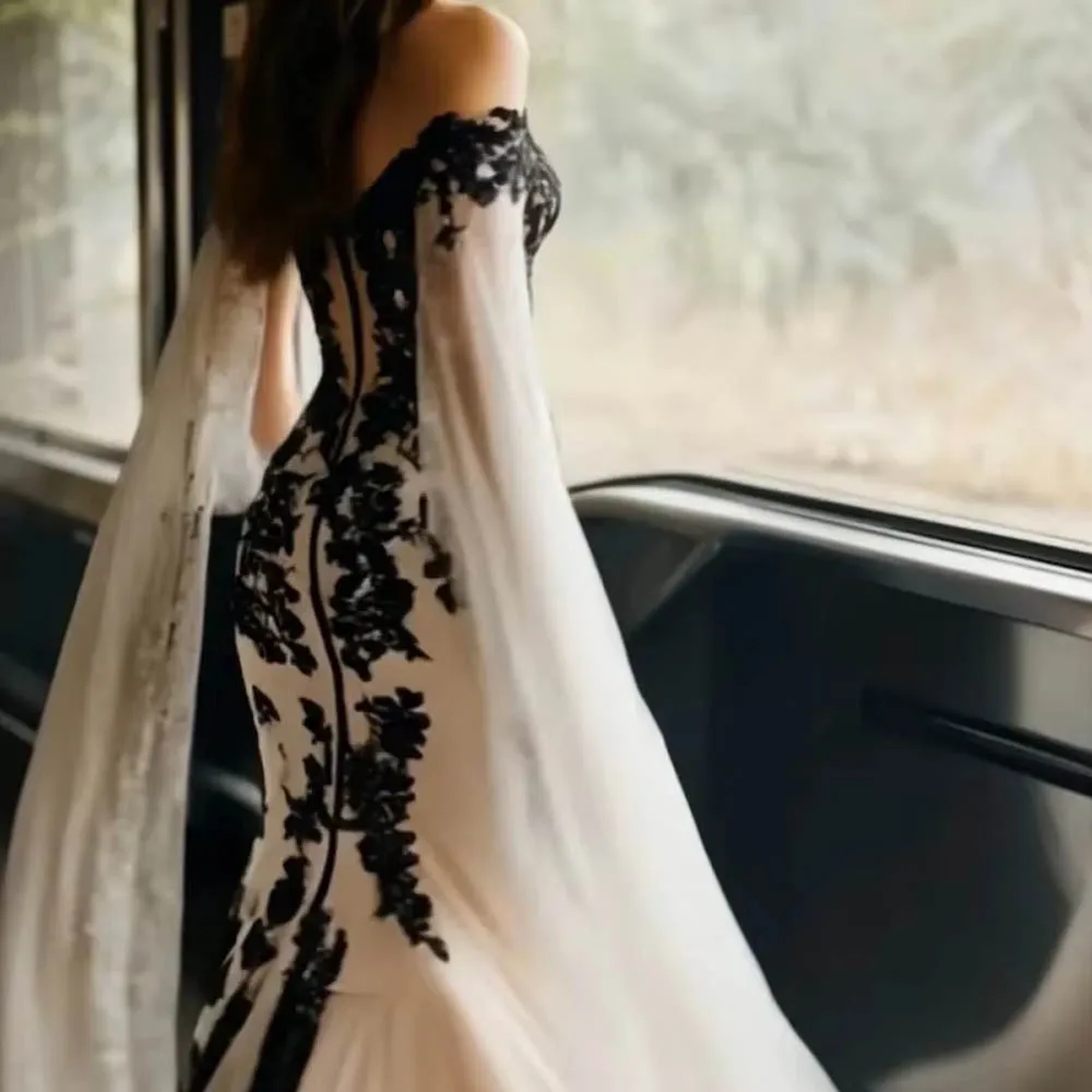Customized Sexy V-Neck Wedding Dress For Woman Bride Snap Shoulder Tulle Long Sleeve Lace Beaded Applique Fishtail Bridal Gown
