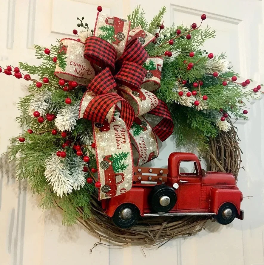 

New red truck christmas door hanging farmhouse red truck wreath christmas wreath decoration