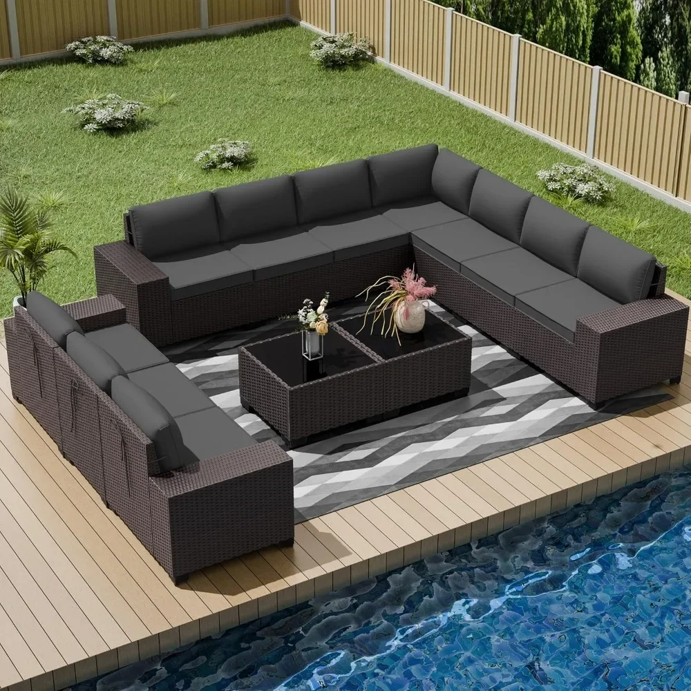 

Outdoor Patio Furniture Set, 12 Pieces Outdoor Furniture All Weather Patio Sectional Sofa PE Wicker Modular Conversation Sets