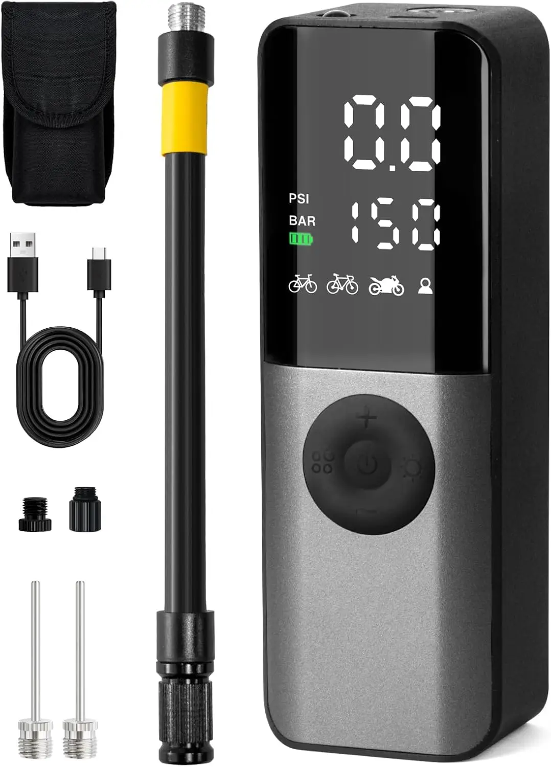 مضخة دراجة كهربائية محمولة BG01 مع مقياس رقمي لصمامات بريستا/شرايدر، نفخ سريع 150 رطل لكل بوصة مربعة للطرق والجبال وE-Bi #1