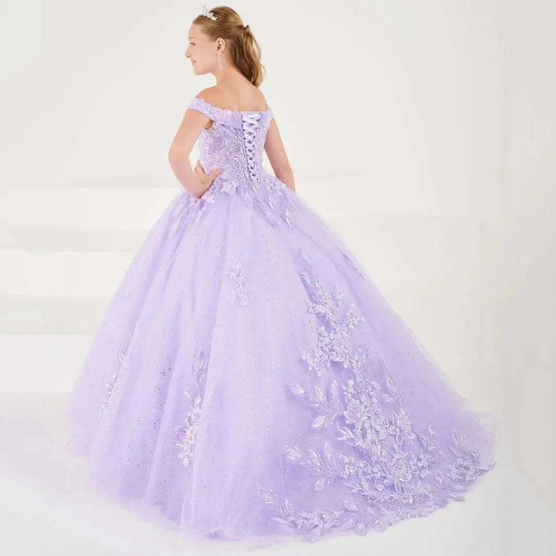 Personalizado casamento aniversário lilás tule apliques florais vestido da menina de flor bordado sem mangas para baile banquete vestido princesa