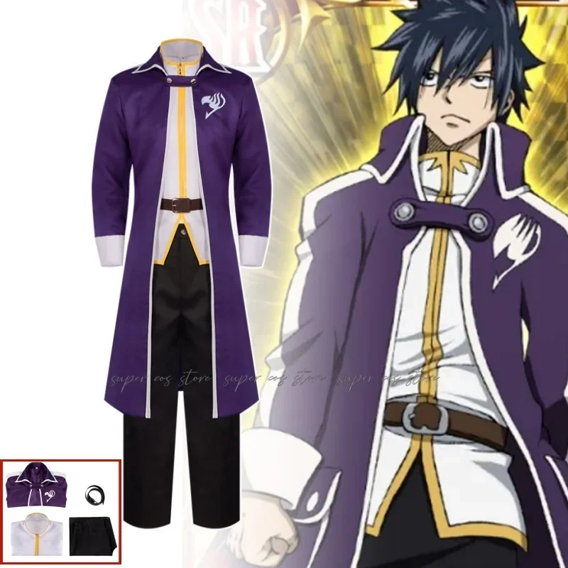 Gray Cosplay Anime Fairy Tail Gray Fullbuster Costumes Trench Pants Belt Uniform Wig Set Halloween Party Outfit for Men Women