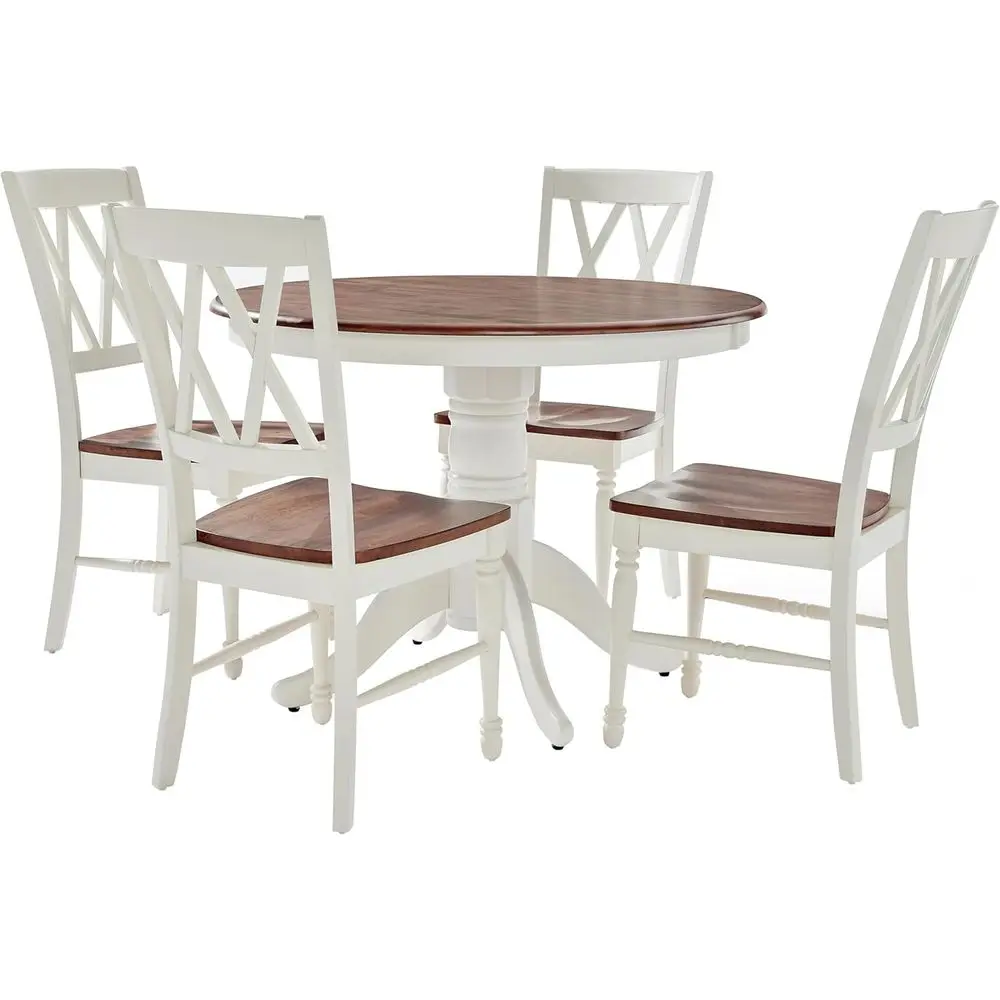 

5-Piece Round Traditional Dining Set in Distressed White