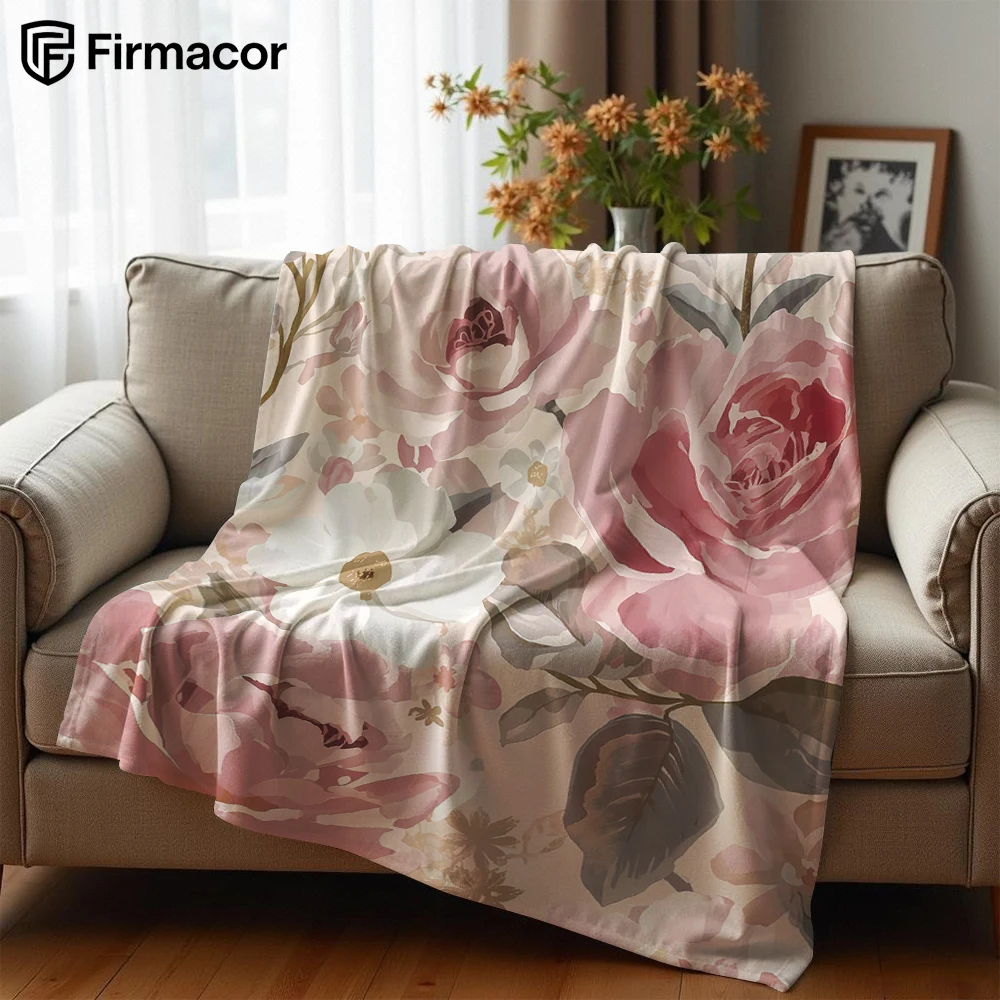 Blush Roses Lightweight Microfiber Soft Christmas Fleece Blanket Warm Cozy Throw for Bed Sofa Office Travel All Season