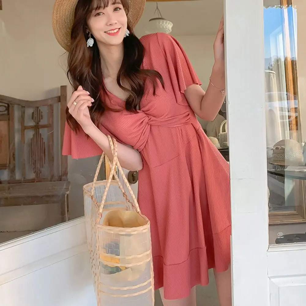 

Sweet Safety Pants Halter Skirt Swimsuit Short Sleeve Pleated Hot Spring Swimwear Beachwear Bathing Swimwear Suit Beach
