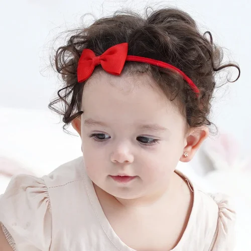 Imagen 2 del producto Diadema con lazo de Color liso para niña, cinta de Grograin para bebé, bandanas para el pelo, accesorios para el cabello infantil, 5/6 piezas