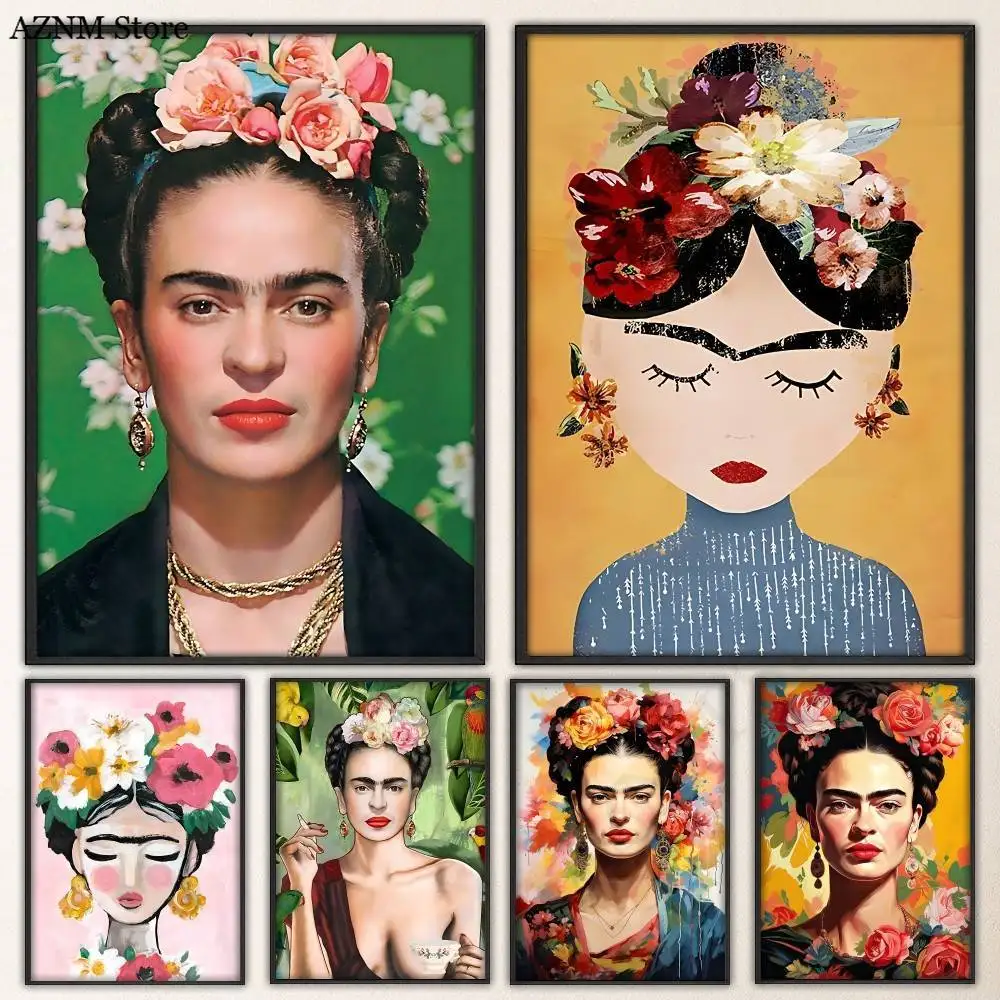 Artist F-Frida K-Kahlos Painting Fancy Wall Sticker for Living room bar retro decorative painting room