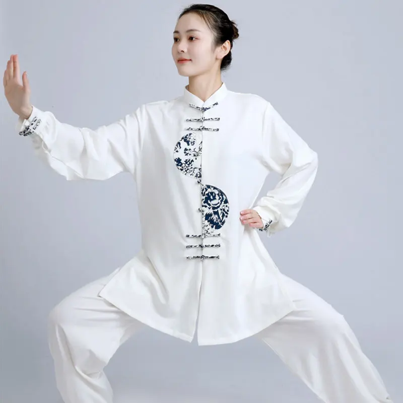 Martial Arts Tai Ji Suit Women's   Cotton and Linen Competition Performance Exercise Clothing Men's Long Type Spring Summer