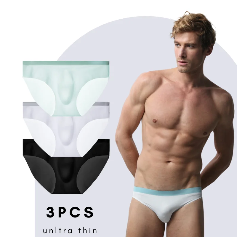 3pcs/lot Ultra-thin Sexy Men Underwear Seamless Briefs Summer Breathable Ice Silk Quick Dry Translucent Underpants Men Boxers