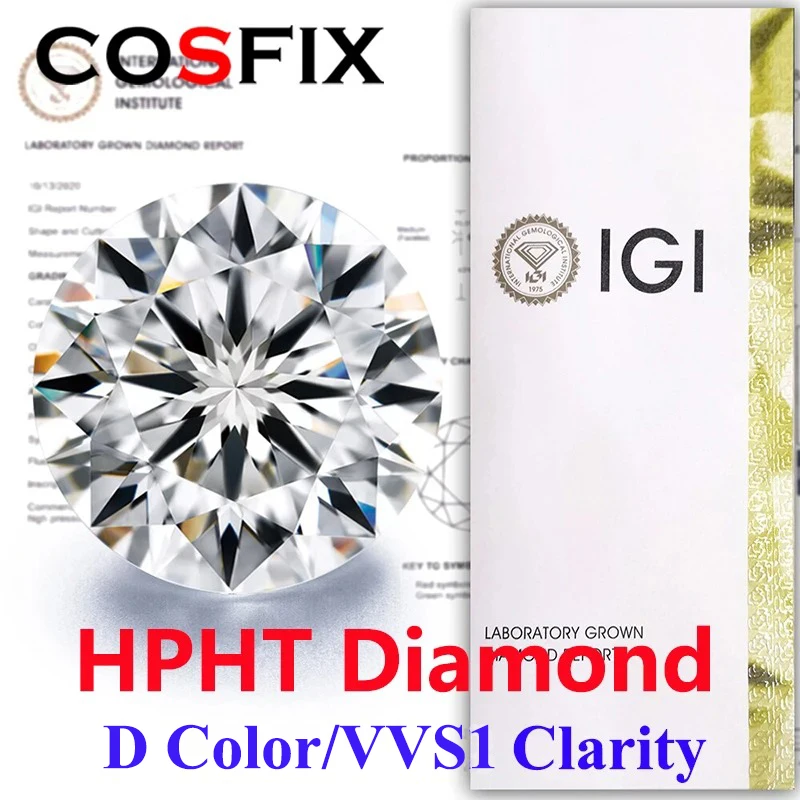 COSFIX 0.3-5ct Round Lab Grown Diamond HPHT IGI Certificate 3EX D/F Color VVS1 Clarity Diamond Gems