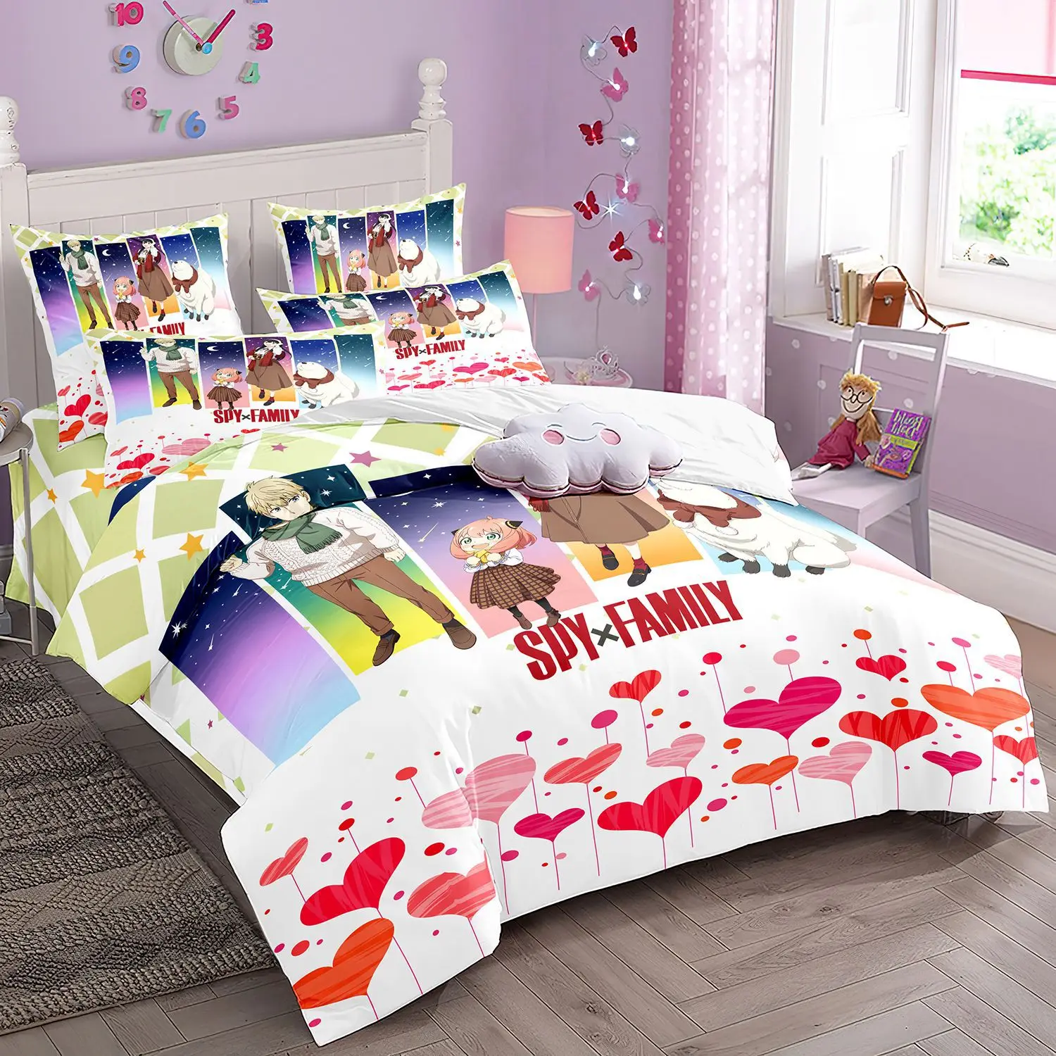 Kawaii Loid Forger أنيا غطاء لحاف مع سادات أنيمي الجاسوس X الأسرة طقم سرير الفتيات الصبي طفل مجموعة غطاء لحاف مجموعة