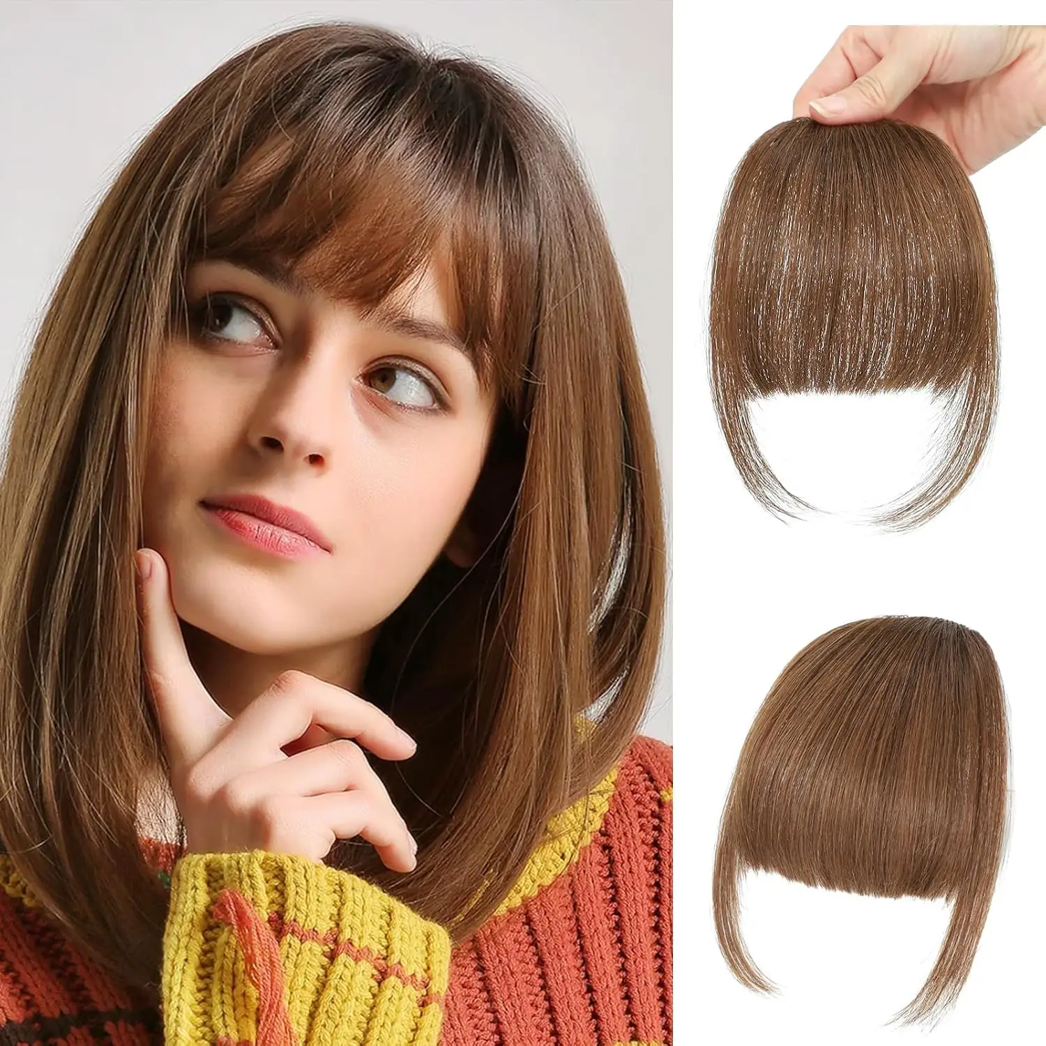 100% Real Human Hair Air Bangs Clip‑on Fake Fringe  Natural Invisible Hair Piece Lightweight Air Bangs Hair Extensions