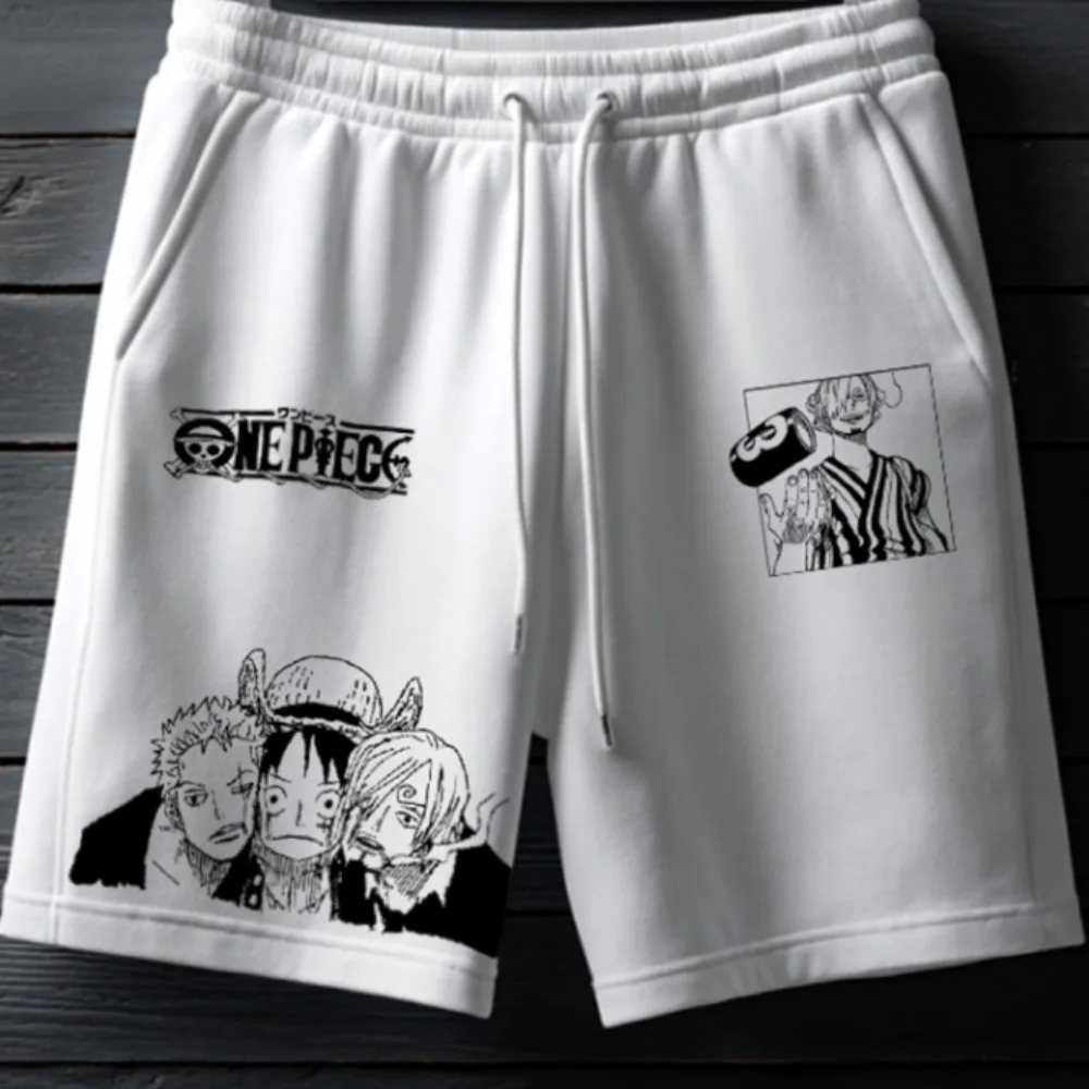 2025 ONE PIECE Anime Luffy pantalones cortos de algodón con estampado periférico coreano verano hombres pantalones deportivos sueltos diarios transpirables