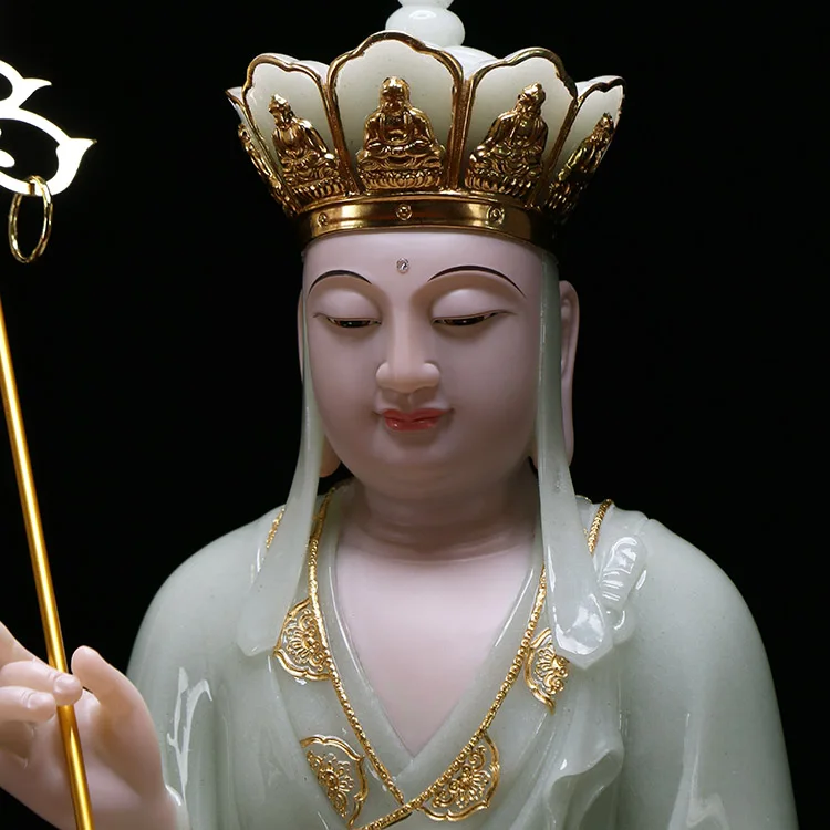 

TOP GOOD large- high-grade home Asia Mascot ksitigarbha Dizang pusa Buddha Natural jade gilding carving Sculpture statue