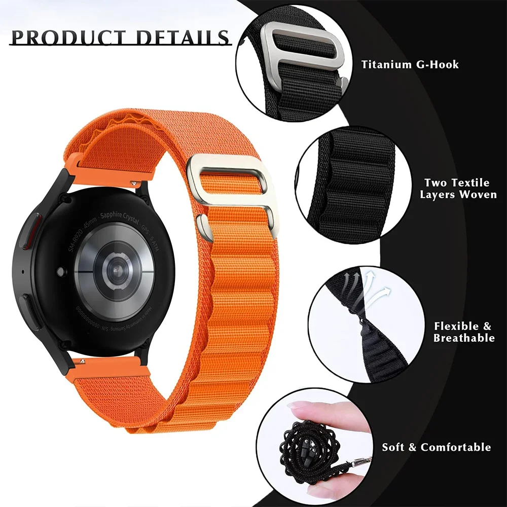 Pulseira esportiva de nylon Alpine Loop, Samsung Galaxy Watch 7 FE 6 5 Pro 4 Classic, Huawei GT4 3 2e, 44mm, 40mm, 45mm