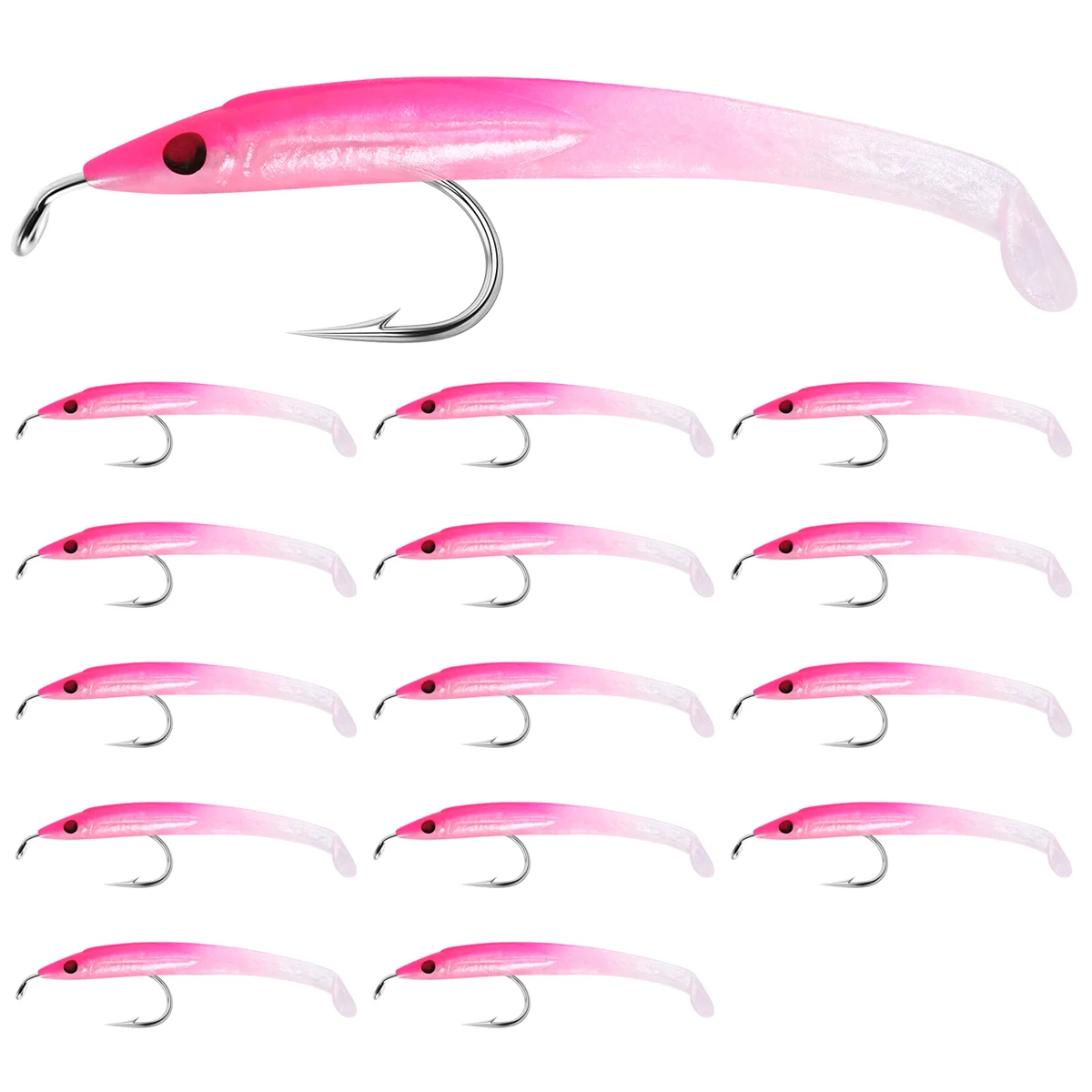 Fake Fishing Lure Sea Fishing Lure Bait with Hook Eel Bait 5cm/0.6G T Tail Soft Insect Simulation Bait 15Pcs Pink