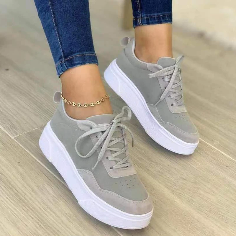 New Women\'s Casual Shoes Solid Color Shallow Mouth Lace-up Loafers Comfortable Platform Outdoor Non-slip Flats Tenis Respiravel