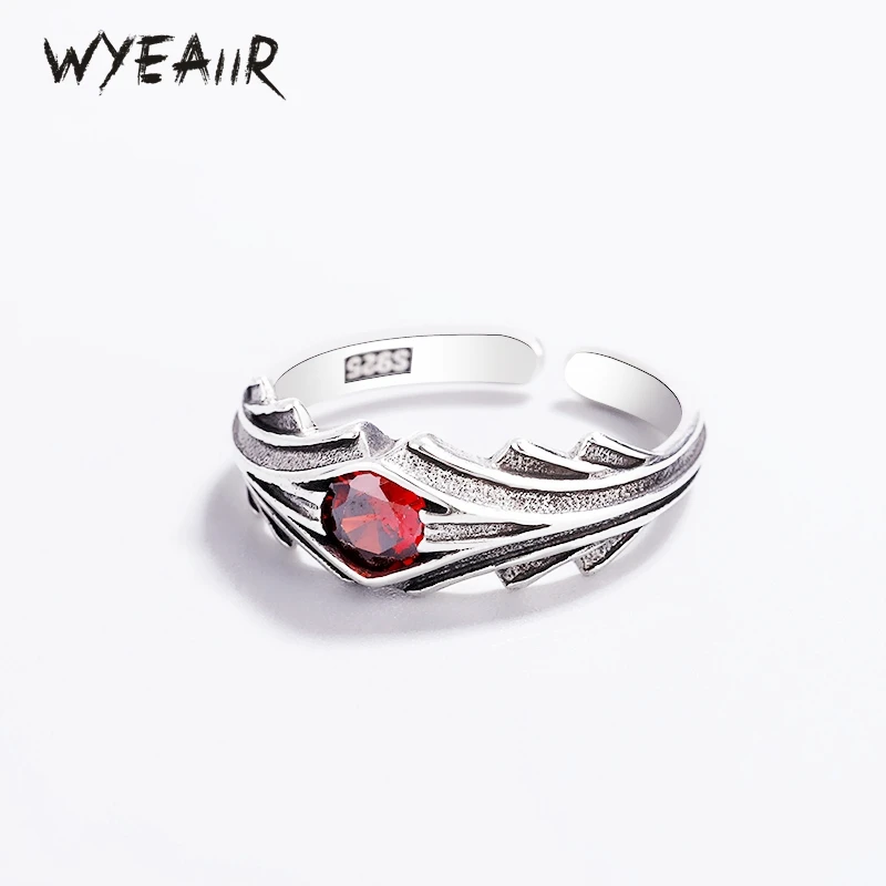 

WYEAIIR 925 Sterling Silver Retro Red Crystal Anime Fine Jewelry Resizable Opening Female Ring