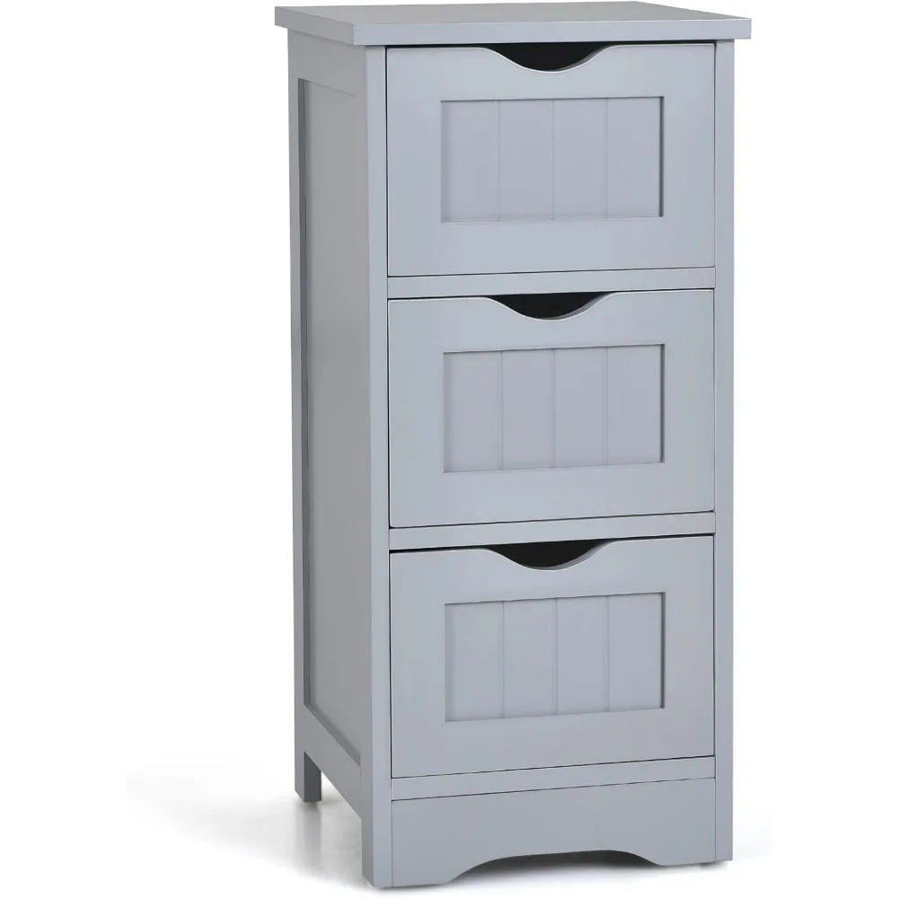 

Tower bathroom floor cabinet with 3 drawers, anti tipping device, wooden independent side storage cabinet