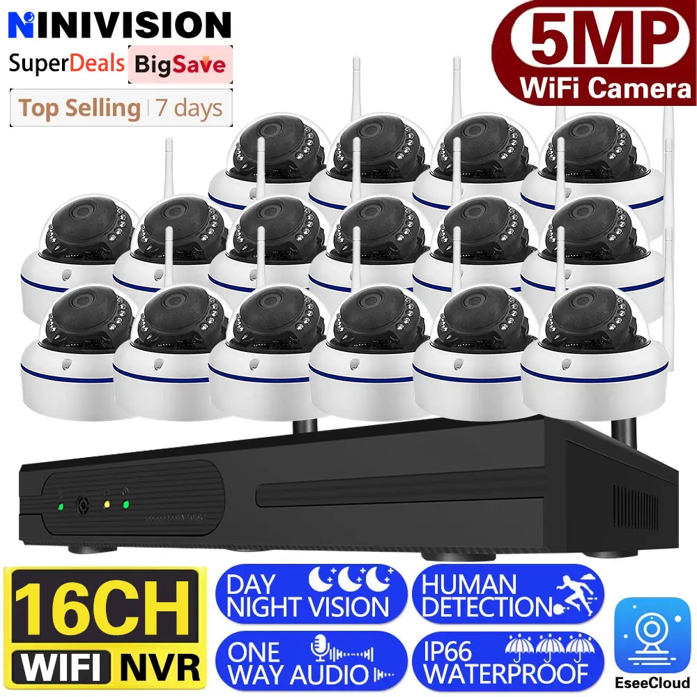 EseeCloud 16CH Wifi NVR Dome IP Camera Kit CCTV System 5MP Explosion-Proof  Wireless Dome Camera Video Surveillance System Kit