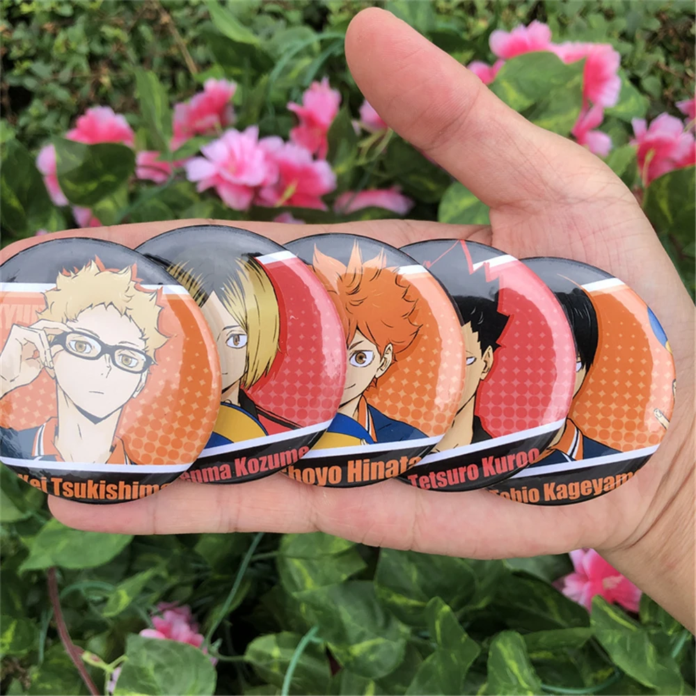 58mm Anime Haikyuu!! Karasuno Shoyo Hinata Tobio Kageyama Cosplay Costume Badge Pin SPTE Tinplate Brooch Accessories