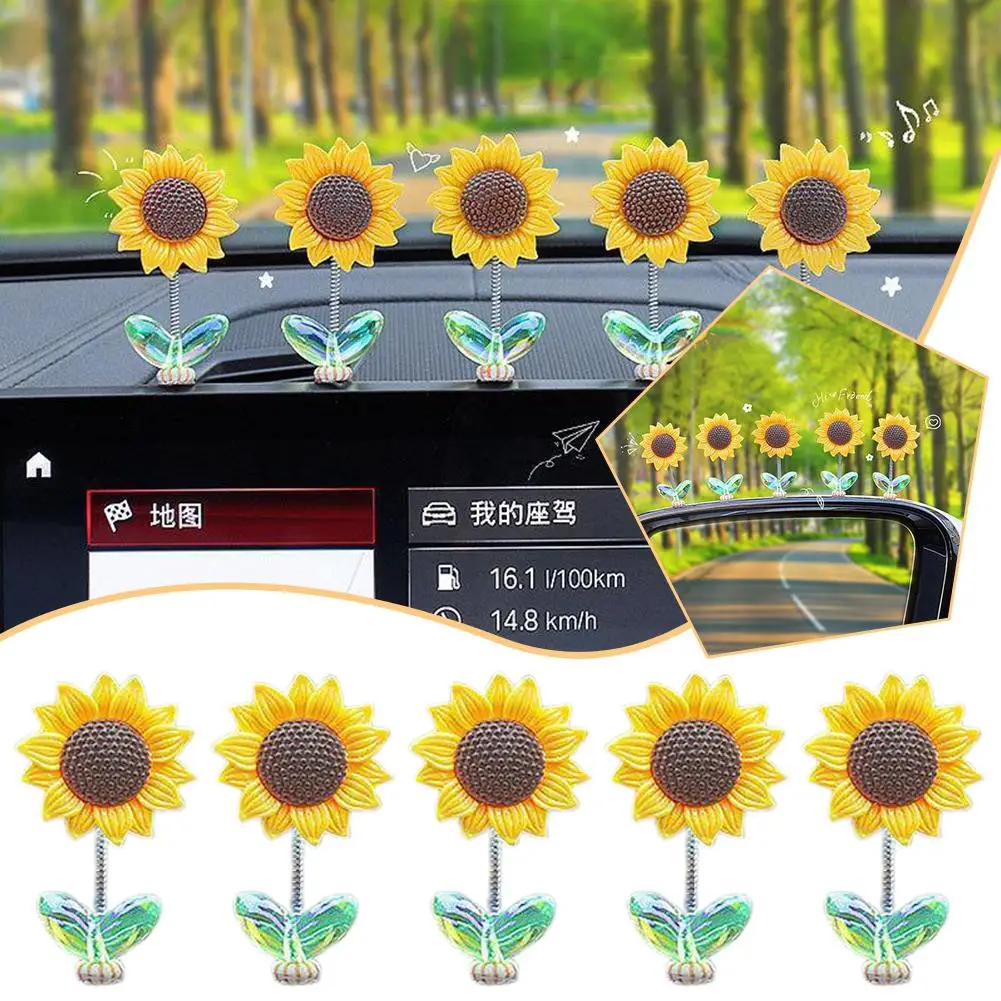 Creative Car Ornaments Shaking Head Cute Fresh Sunflower Center Rearview NEW Mirror Accessories Year Ornaments Console Gift V4O7