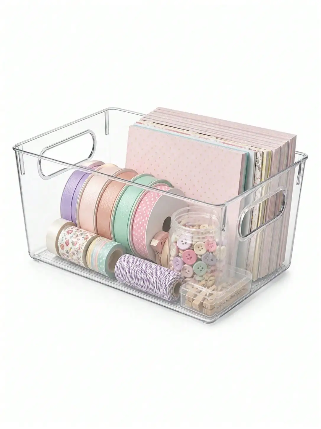 12-Pack Clear Storage Bins with Handles, Open-Top Organizer Set for Office Desk, Stationery and Home Organization