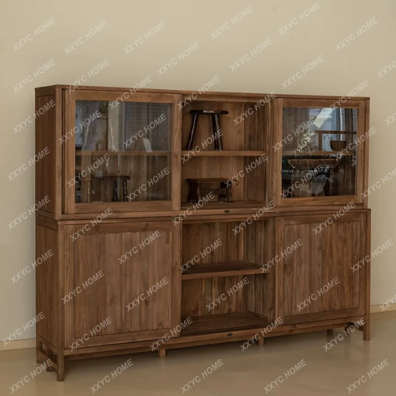 Retro style solid wood module cabinet Household log dining side cabinet Middle ancient style combination cabinet Storage storage