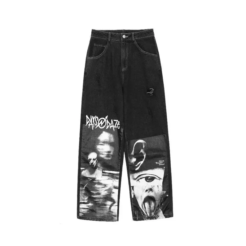 

Deeptown Gothic Baggy Jeans Women Punk Hippie Streetwear Print Y2K Wide Leg Trousers Harajuku Grunge Denim Pants Vintage 90s