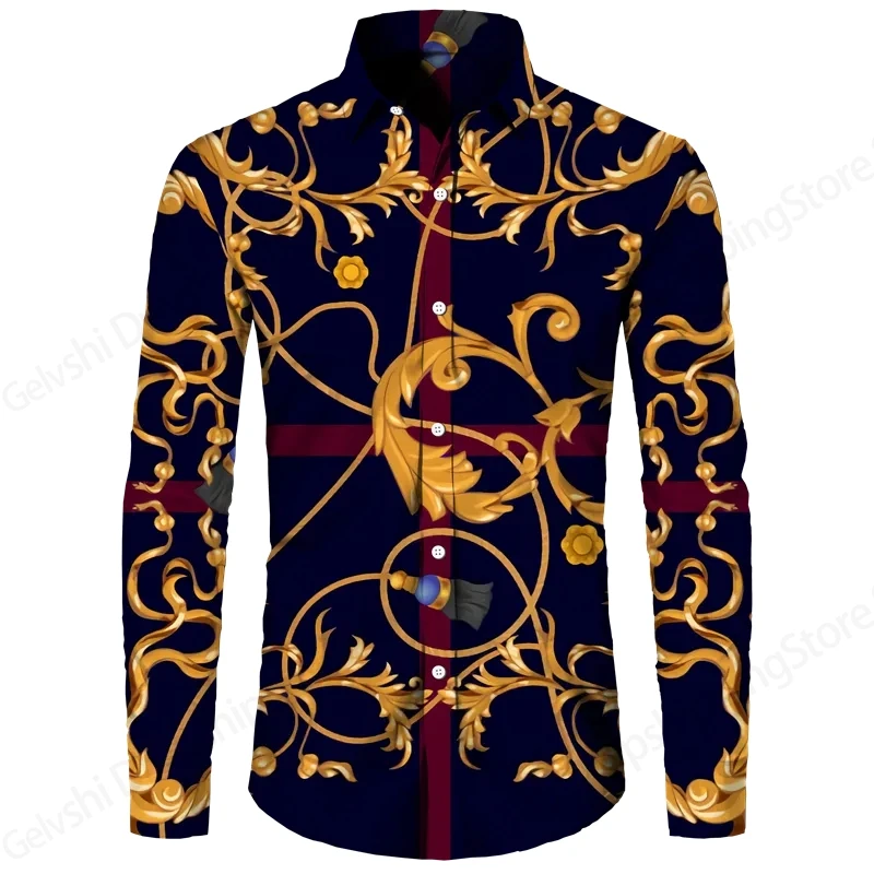 Men's Shirt Long Sleeve Hawaiian Shirt Men Women Fashion Luxury Golden Chain Elegant Shirts Men Blouse 5XL Street Camisa Flower