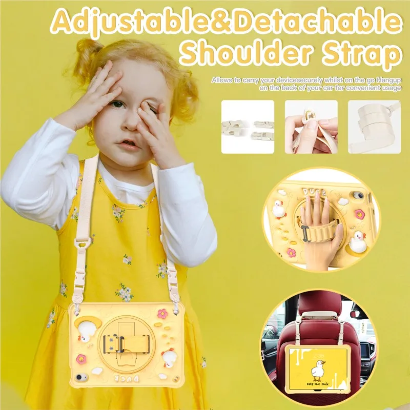 3D Cute Yellow Duck case For IPad Air11 2024 2025 11th 2022 Air4 5 10.9 Pro 11 2020 mini 6 Air7Pro With pen slot membrane Case