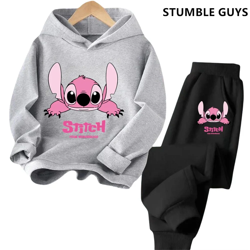 Felpe con cappuccio per bambini Stitch Kawaii Fashion Pullover felpa Anime Trucksuit Manga cartoni animati ragazze ragazzo bambini autunno