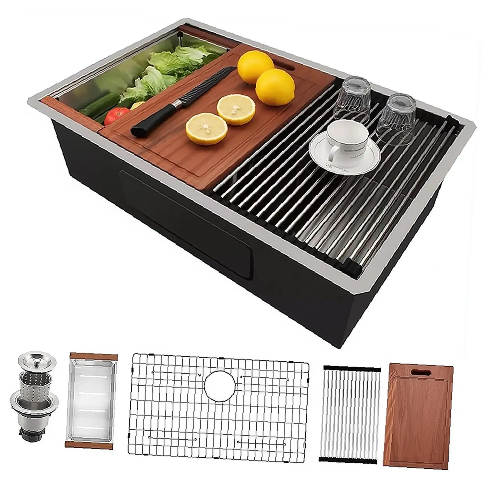 

Кухонная мойка из нержавеющей стали, встраиваемая, 33x19, с одной чашей, усиленная, 18 калибр, рабочая станция для приготовления пищи на столешнице